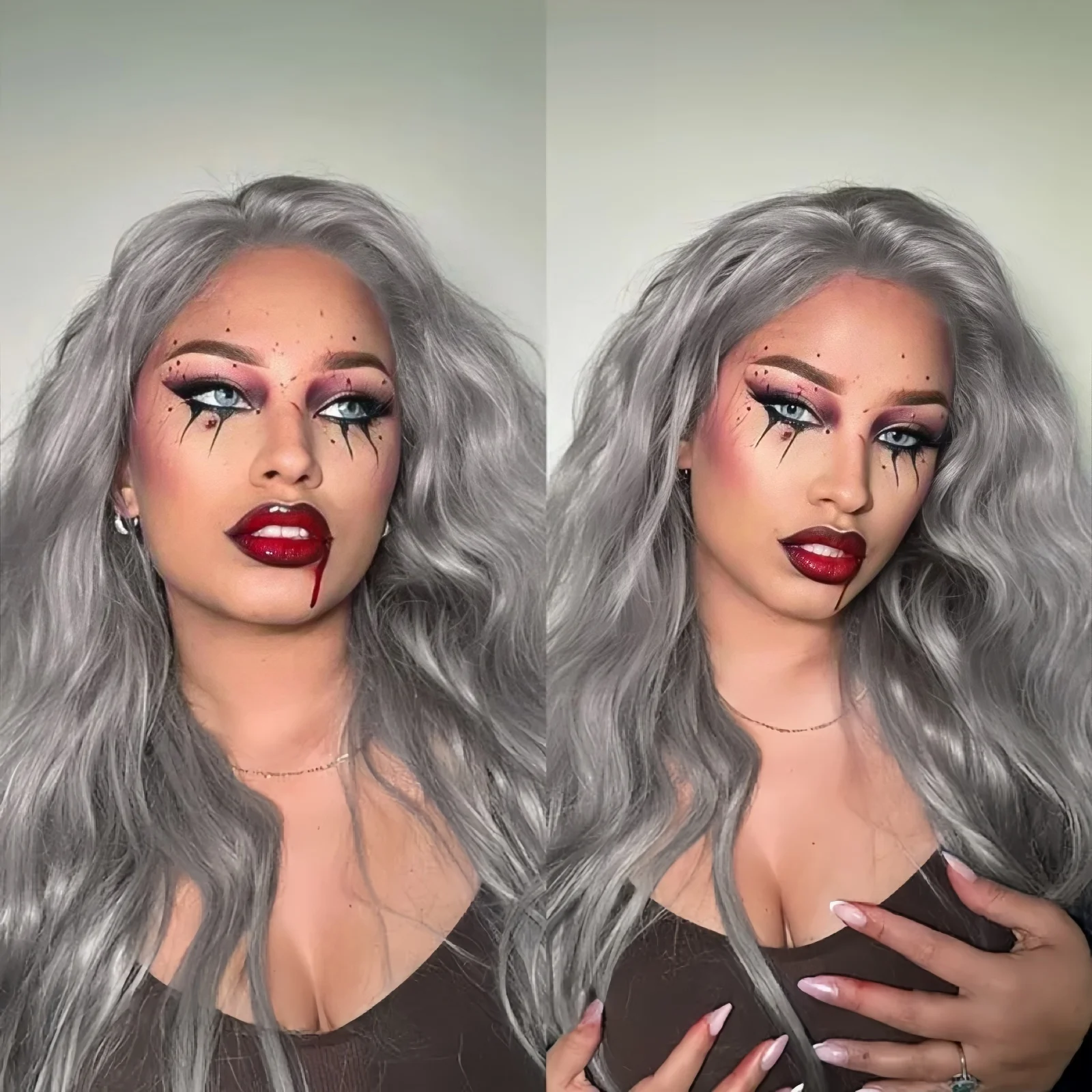 فضي رمادي موجة طبيعية طويلة متموجة مجعد الاصطناعية الدانتيل الجبهة الباروكات للنساء جزء مجاني قبل قطعها موجة المياه الرمادي الملونة الباروكات #3