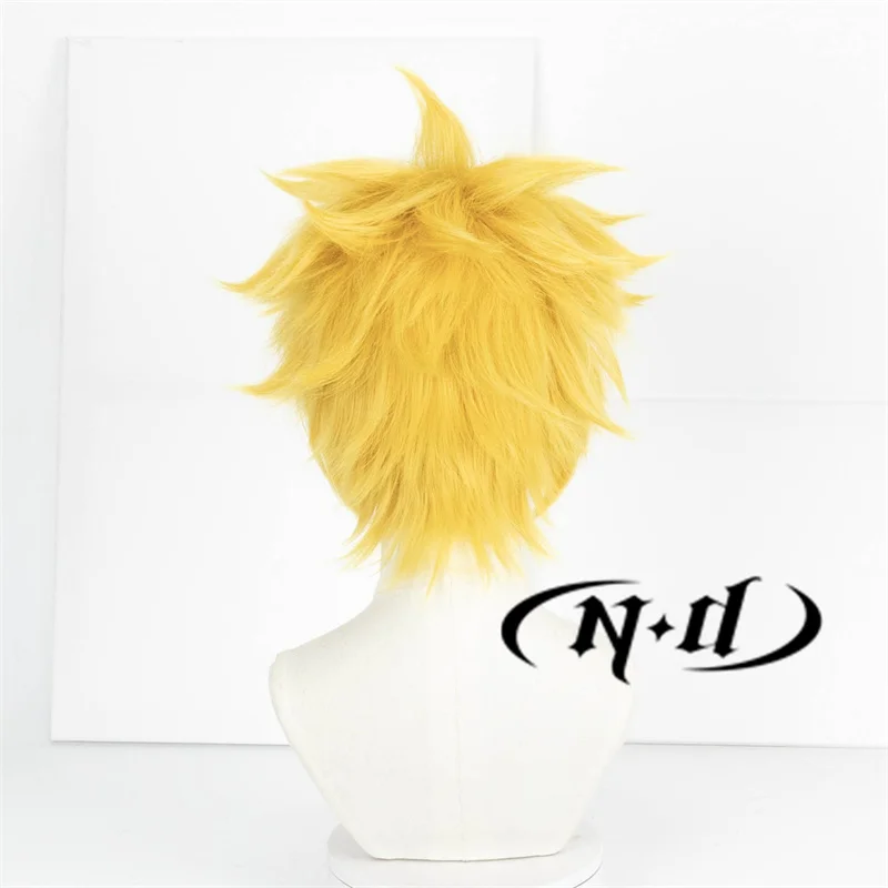 ND Anime Cosplay Wig Uzumaki Cosplay Hair Yellow Short Fluffy Layered Hair Heat Resistant Synthetic Kanekalon Hair Wig for Party
