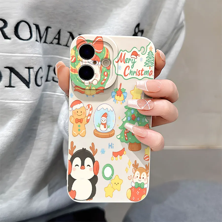 크리스마스 토끼, 순록, 라이트 볼 패턴의 아이폰 17부터 11 프로 맥스 플러스까지의 폰 케이스