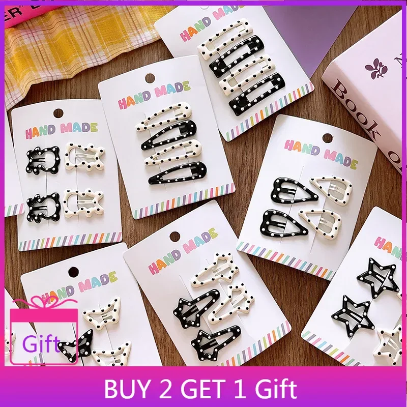 

Glazed Geometric Heart Star BB Clips - Korean Fresh Girlish Heart Kids Flyaway Clips, Versatile Polka Dot Hairpins Accessories