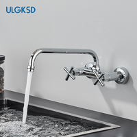 Chrome Wall Mounted Bathroom Kitchen Faucet Dual Handle Hot and Cold Water Tap Sink Mixer Tap 360 Swivel Long Spout Kitchen ﻿ ﻿