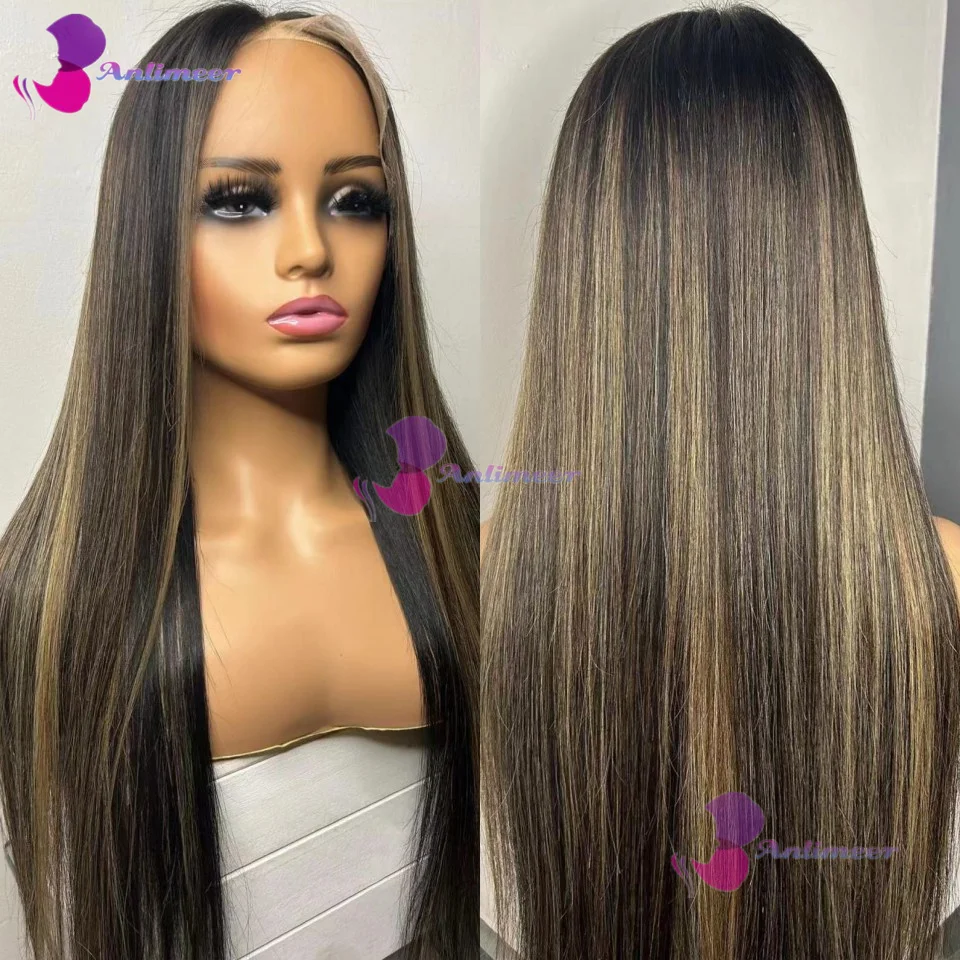 

13x4 Straight Highlight Silk Top Lace Front Human Hair 13x6 Lace Frontal Wigs #4/27 Ombre Honey Blonde Colored Wigs For Women