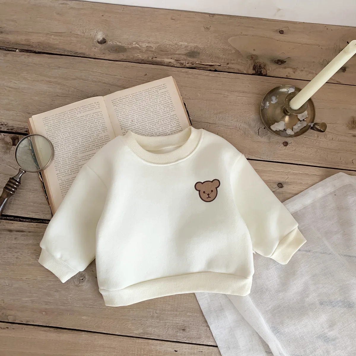 2024 Ins Autumn Winter Korean Infant Boys Sweatshirt Cotton Plus Velvet Long Sleeve Bear Warm Baby Boys Top Toddler Boys Outfits