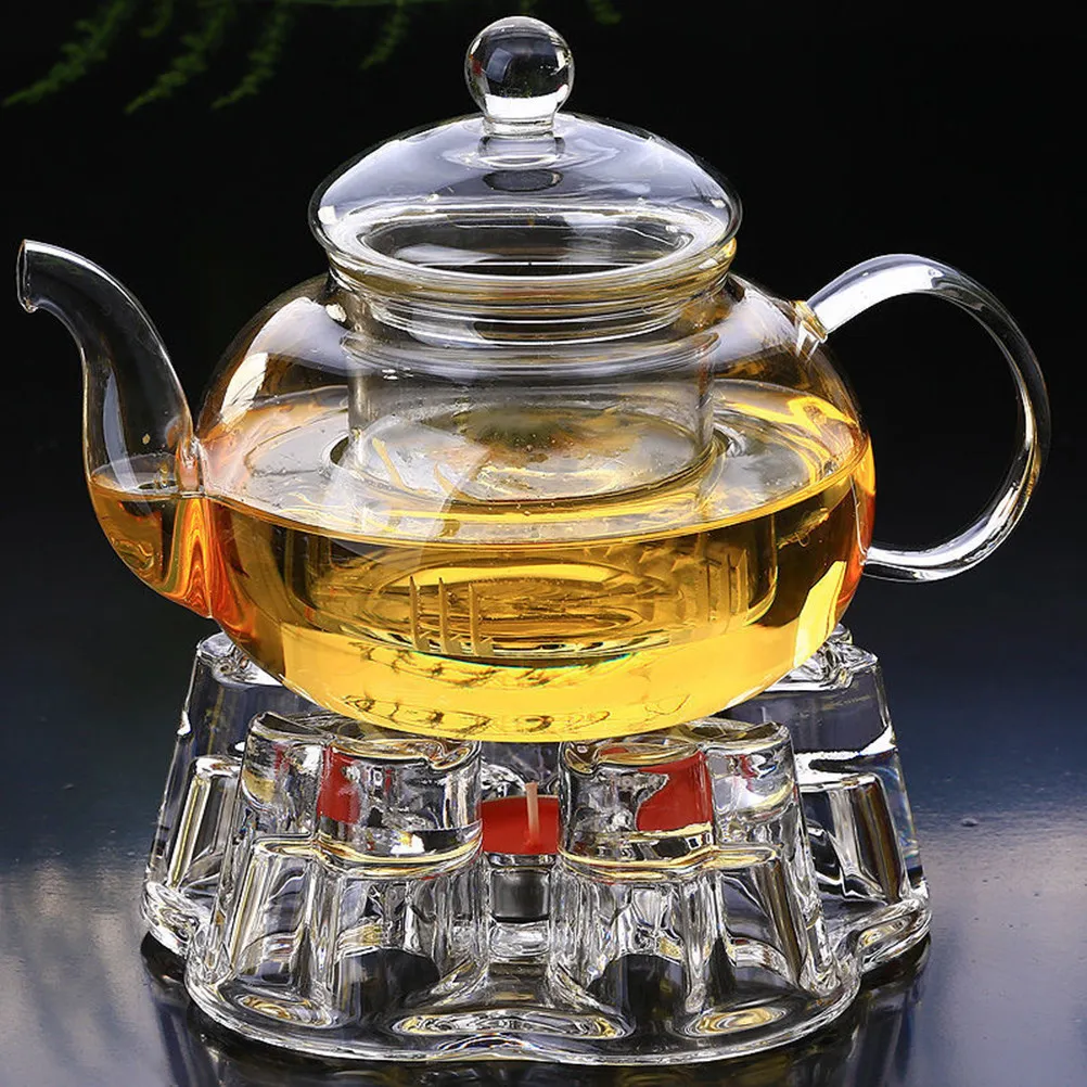 Glass Base Tea Pot Heart Shape Creative Stylish Insulated Furnace Stand for Tea Heating Warm Keeping Home Decor