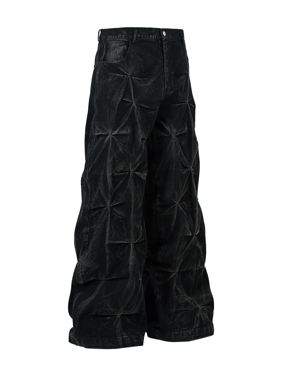 

Waed Loose American High Street Distred Denim Jeans Men's Wide Leg Pants Casual Straight Cut Trousers for Spring 2026