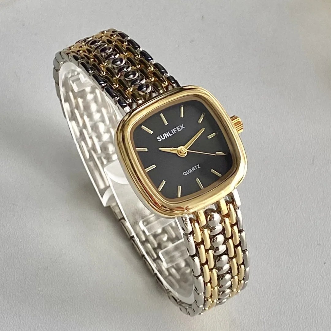 Sunlifex ساعة كوارتز بسيطة للنساء ساعات مربعة فستان سوار سلسلة ساعة يد للسيدات ساعة نسائية Relogio Feminino