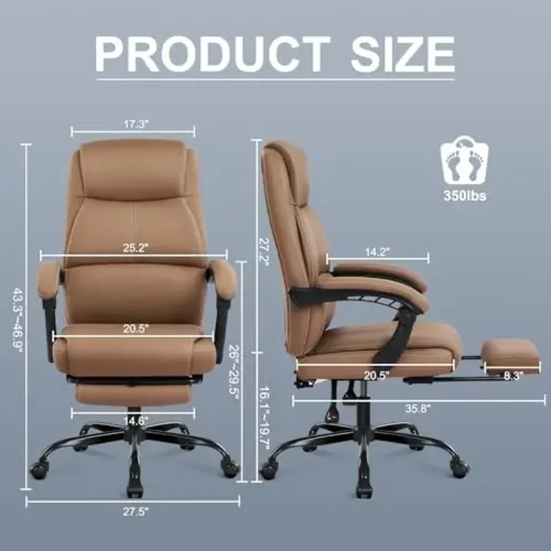 Big and Tall Office Chair with Footrest, High Back Desk Chair with Linkage Armrest, 90-155° Recline Executive Computer