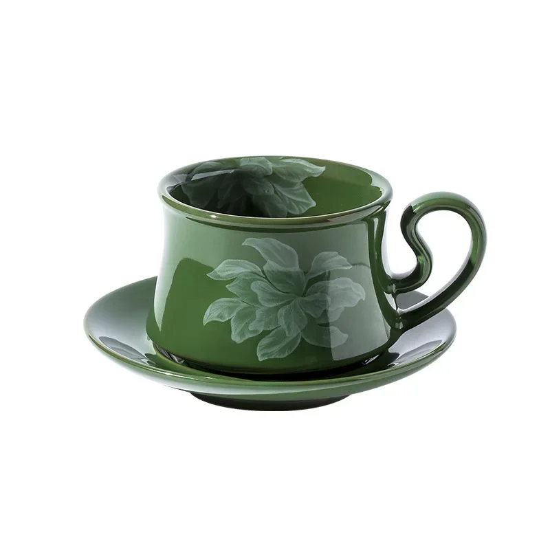 Creative retro coffee cup saucer ceramic tall snack plate Nordic restaurant afternoon tea couple household water cup tableware