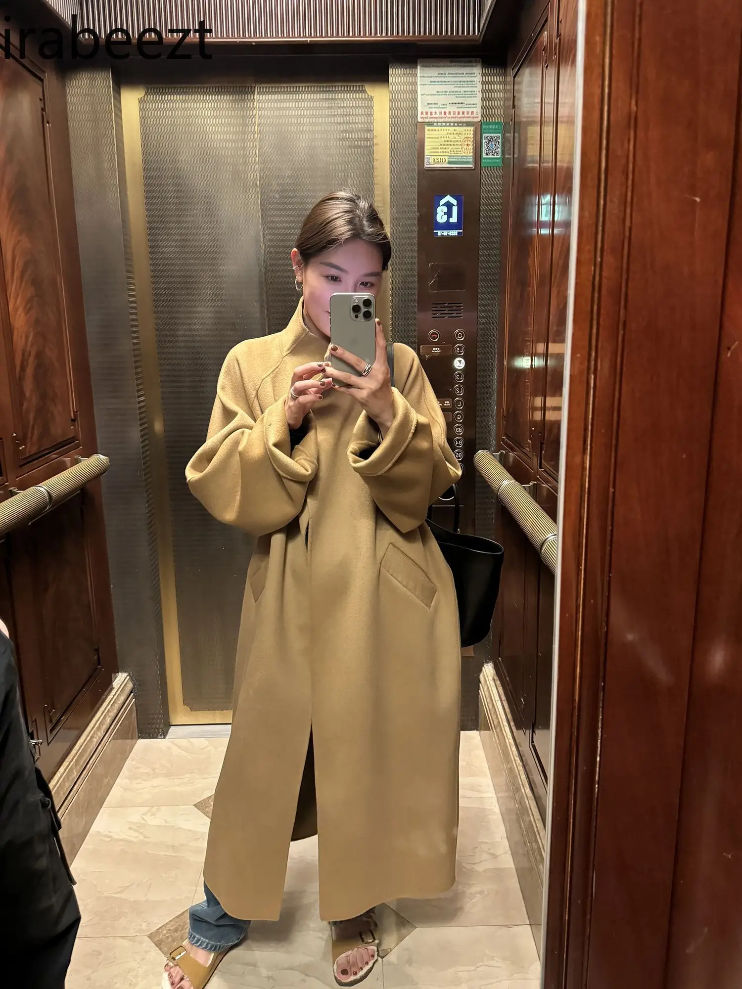 Camel High Profile Long Jacket for Women 2024 Autumn and Winter New Temperament Over The Knee Mid-long Loose Woolen Coat