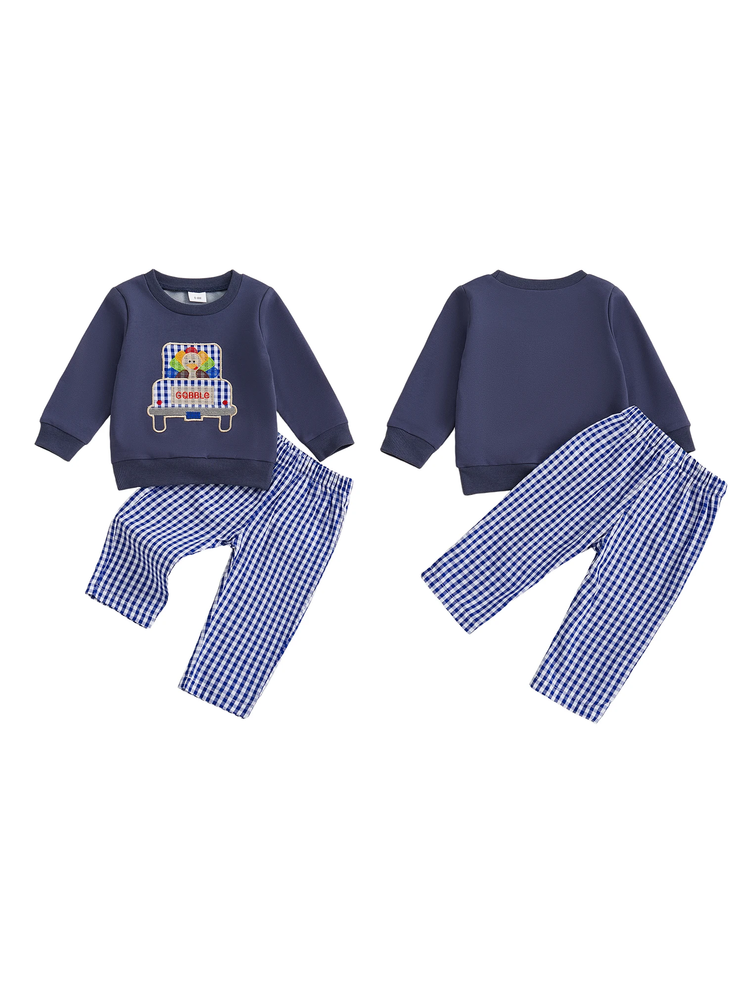 

Adorable Baby Boy Thanksgiving Ensemble with Festive Pumpkin and Turkey Embroidery Cozy Long Sleeve Top and Stylish Plaid