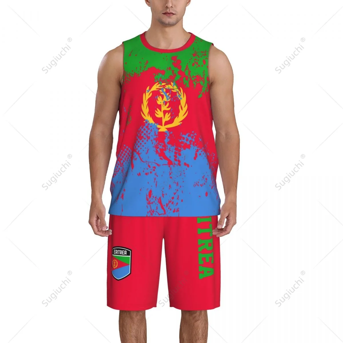 Eritreia Bandeira Basketball Jersey Set para homens, camisa sem mangas e calças, nome personalizado Nunber Exclusivo