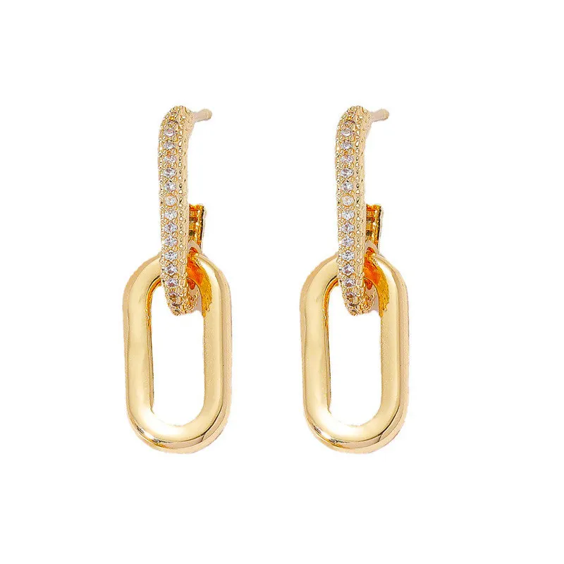 Retro Zirconia Decor Chain Design Drop Earrings Gold Silver Color Geometric irregular Round Earrings for Women Girls Jewelry