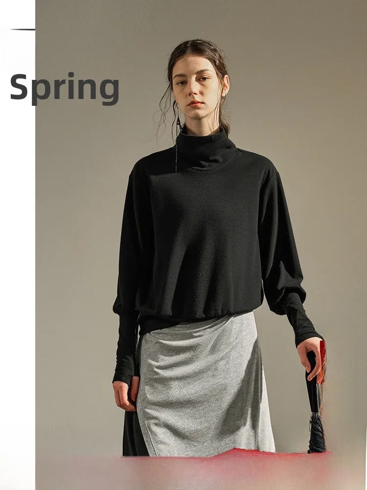 

Свободный вязаный худи женский осенний новый, с круглым вырезом, в стиле оверсайз, повседневный, для города, с высоким воротником