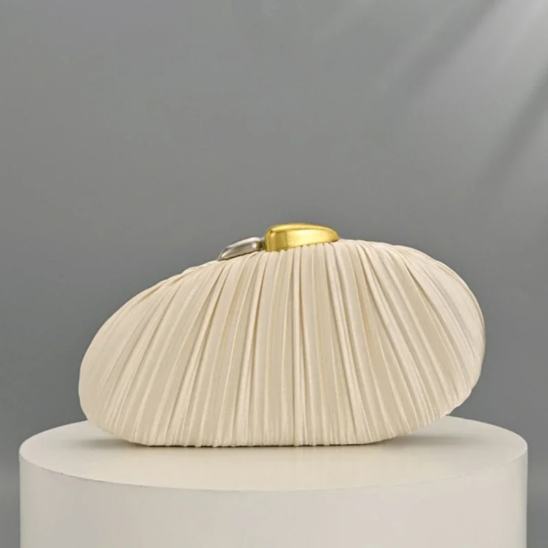 Pleated Shell Shape Banquet Bag Women Elegant Ladies Apricot Box Evening Clutch Fashion Banquet Party Handbags Bolsa Feminina