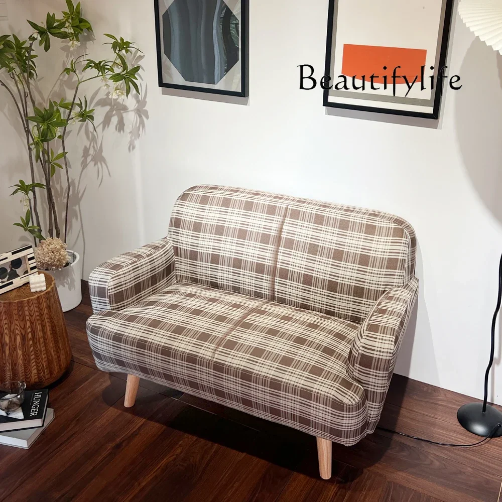 

Japanese cafe study restaurant sofa Nordic American small single double plaid fabric sofa chair