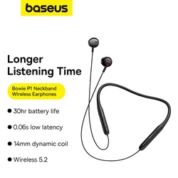 Baseus p1 Neckband Earphone Bluetooth 5.2 Magnetic Adsorption Wireless Headphone Hanging Neck Ear Hifi Music Game Sports Earbud