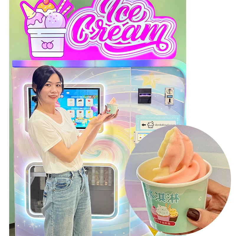 Customize Profitable Automatic Double-cylinder Soft Ice Cream Vending Machine QR Code Remote Monitoring Coin Credit Card