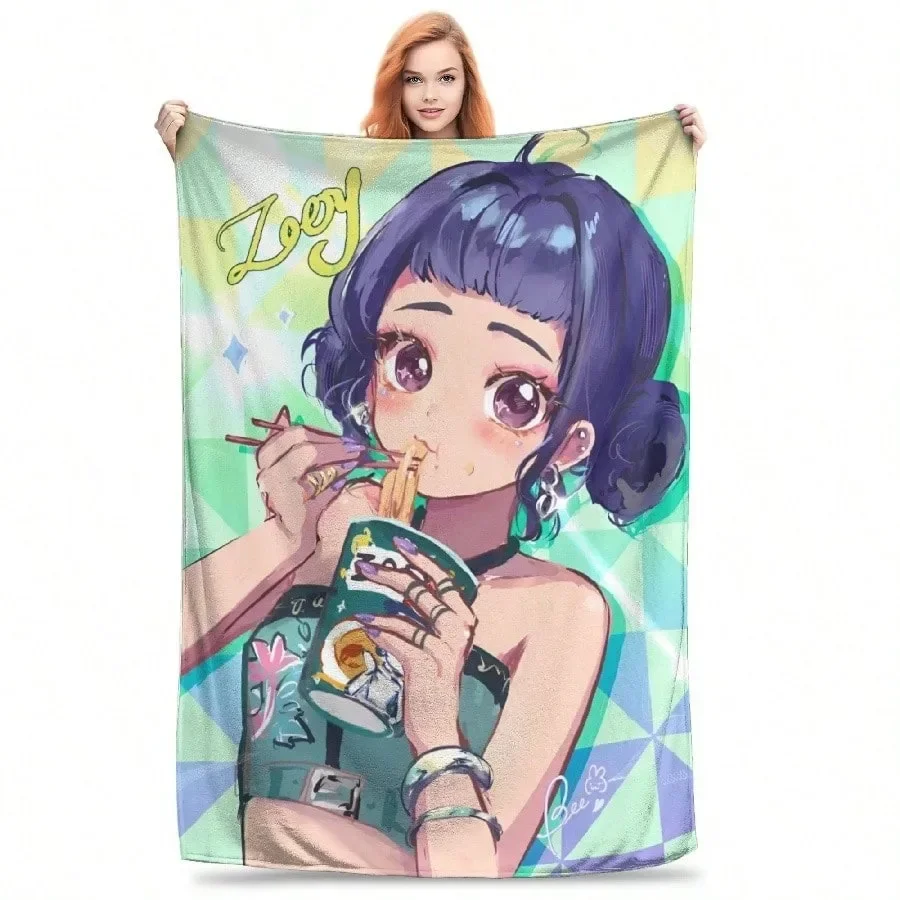 

KPop Demon Hunters Zoey Cozy Flannel Throw Blanket D Print MultiSizes for Bed Sofa Passion