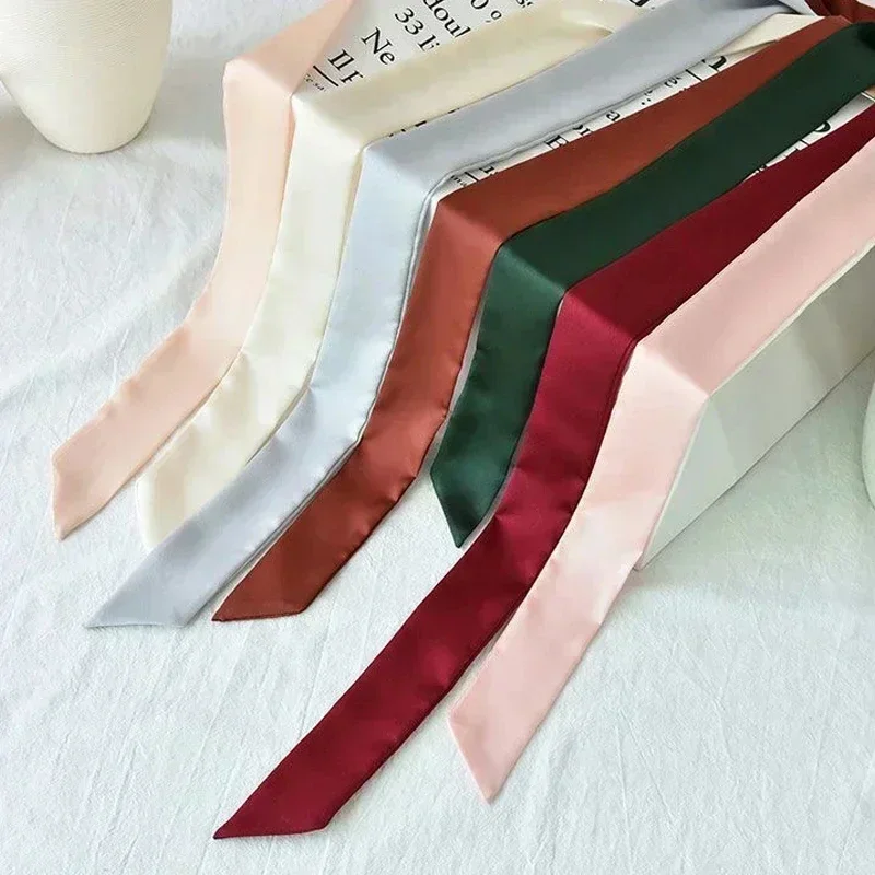 5X190CM المرأة ضيق وشاح طويل 190x5 سنتيمتر بلون الشيفون الحرير المطاط الأحمر التعادل حقيبة سوداء الشريط Headbands المختنق غاسل