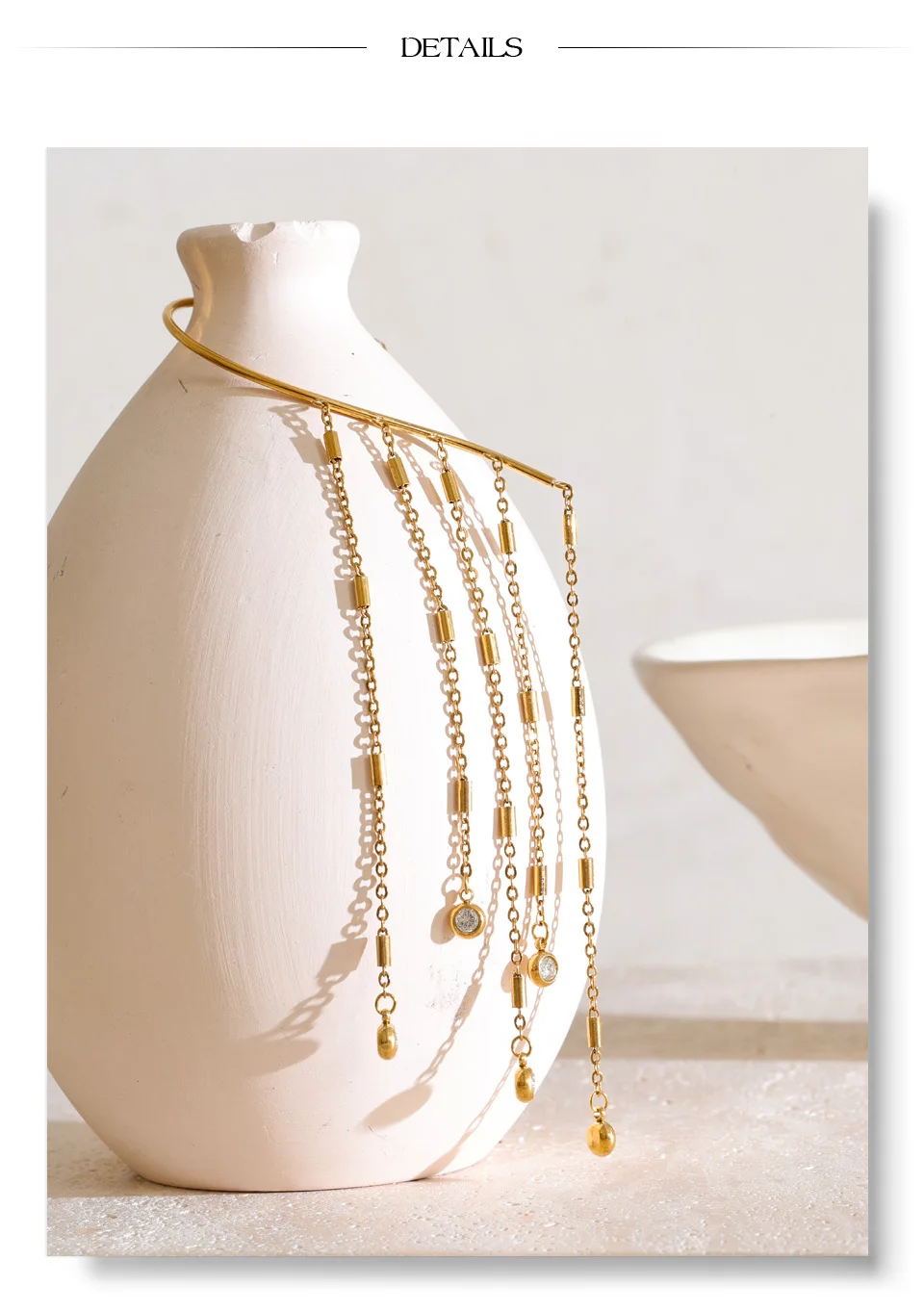 Yhpup Edelstahl-Ohrhaken-Ohrringe mit Zirkonia, lange Quastenkette, elegante Neuheiten im Schmuckbereich – Detail 9