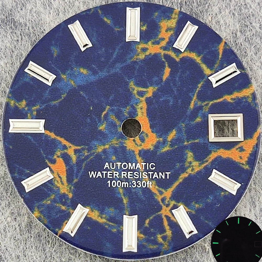 29mm NH35 dial stone pattern dial with blue/black/green face suitable for NH35 movement at 3/3.8 position crown green luminous