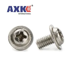 10/50pc M2 M2.5 M3 M4 304 A2 Stainless Steel PWM DIN967 Cross Phillips Pan Round Truss Head With Washer Padded Collar Screw Bolt