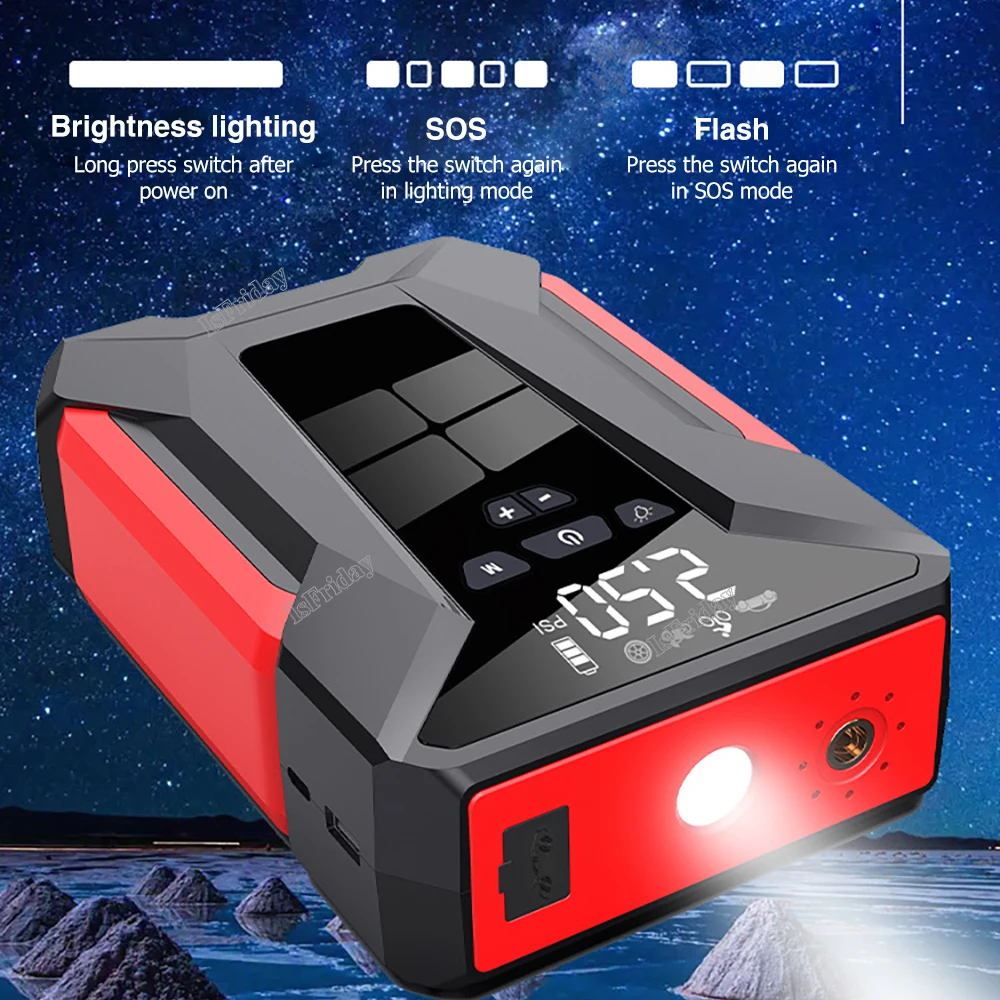 4in1 Car Jump Start Air Compressor 28000mAh Power Bank 1200A Portable Battery Booster Starter Digital Tire Inflator Air Pump