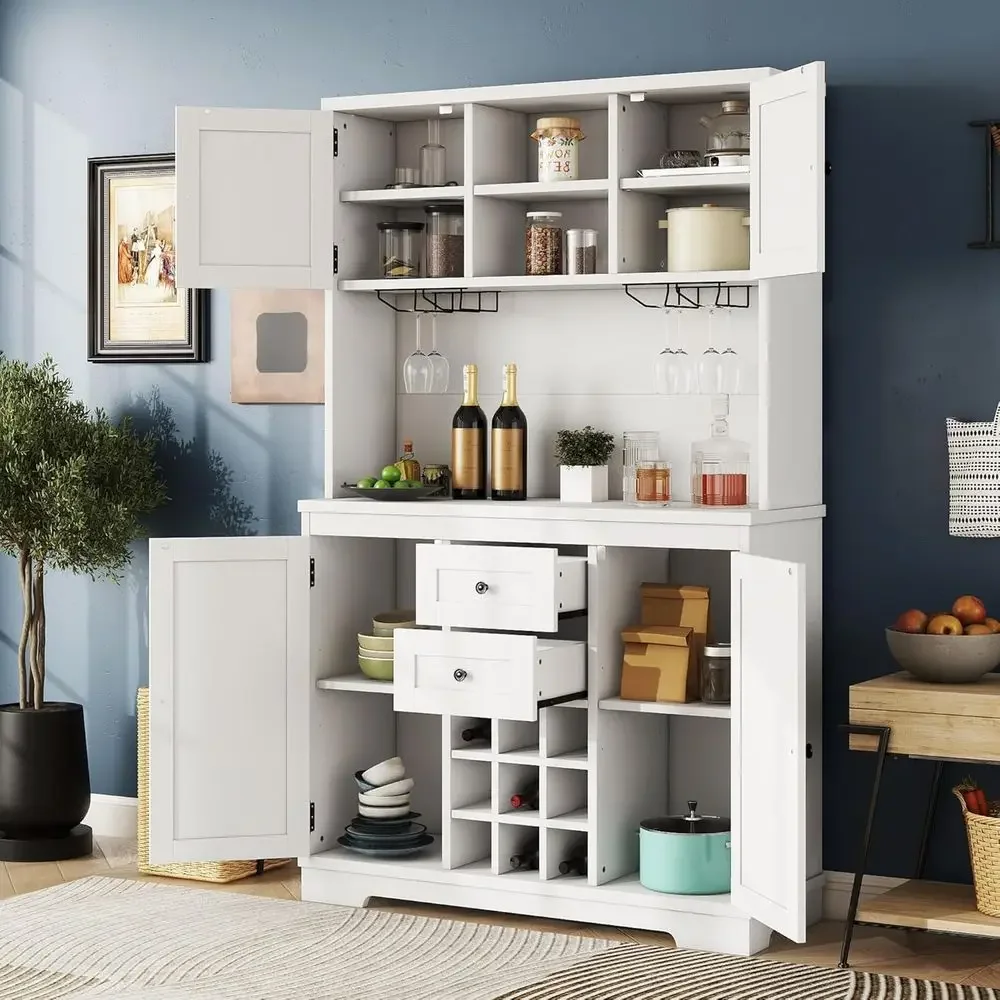 

Special Offer72" Armhosue Bar Cabinet, Large Kitchen Buet With Hutch W/Wine & Glasses Rack, Ders Shelves And Cabi, Buet Cabinet