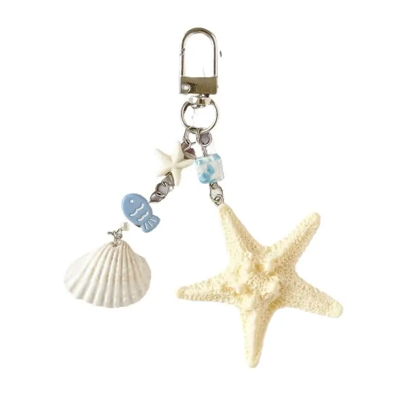 Großhandel Ozean-Stil Muschel-Schlüsselanhänger Seestern-Handykette Charm-Schlüsselring Schmuck Anti-Verlust-Schlaufe Taschendekoration