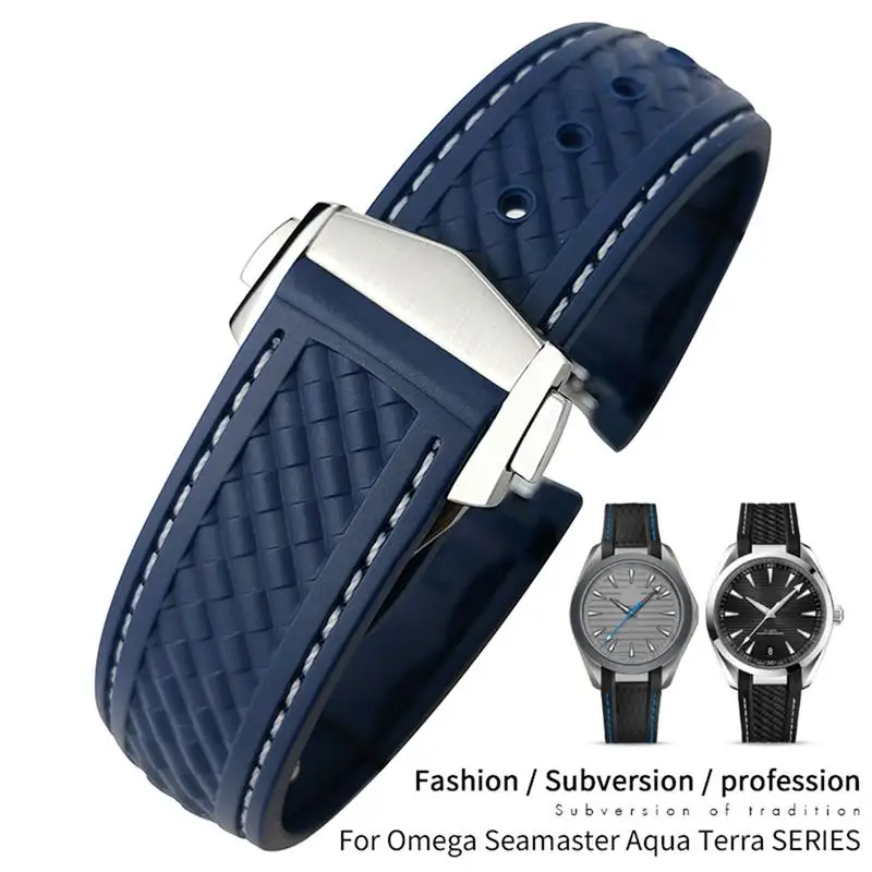 ONECMN 20mm Rubber Silicone Watch Strap Fit For Omega Seamaster 300 AT150 Aqua Terra Ultra Light 8900 Steel Buckle Watchband