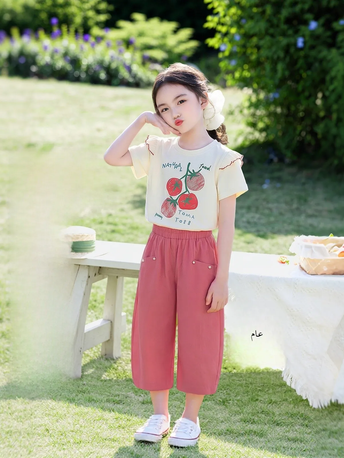 tenue-d'ete-decontractee-pour-filles-imprime-tomate-t-shirt-a-manches-courtes-et-pantalon-decontracte-ensemble-deux-pieces-en-melange-de-coton-confortable-pour-enfants