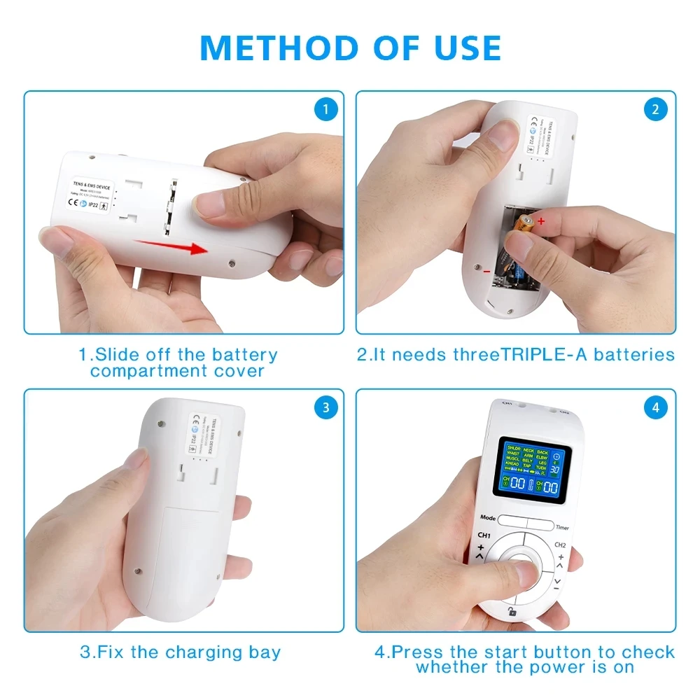 Digital 12 Modes Tens Machine Unit 4 Electrode Pads Relieve Fatigue Pulse Body Massage Electroestimulador EMS Muscle Stimulation