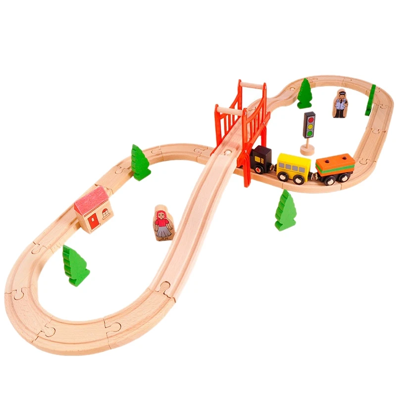 37 Piece Wooden Track & Train Pack Fits Kids Friendly Building & Construction Toy Train Car Toys For Kids Girls & Boys