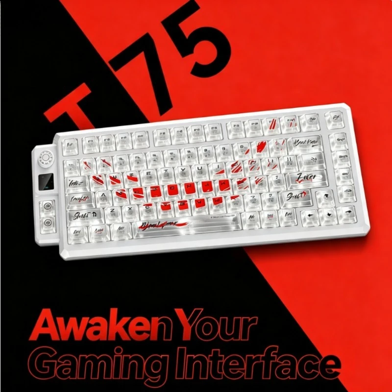 T‑75 Tri‑Mode Custom Mechanical Keyboard Wireless Bluetooth Frosted‑Translucent Keycaps For E‑Sports Gaming PC Use