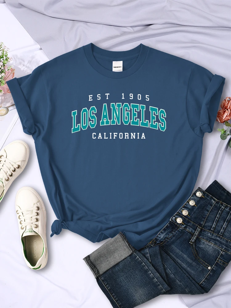 Est 1905 Los Angeles California T-Shirt For Women Summer All-math Hop Clothing Street Casual Short Sleeve Trend Female Tops