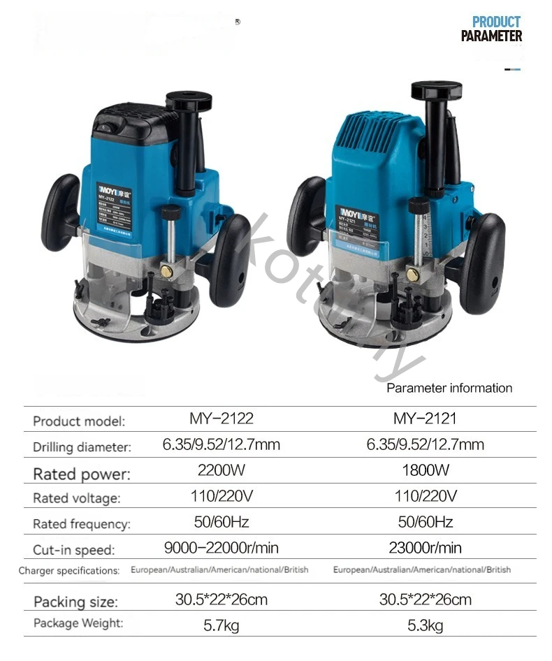 Woodworking Electric Router Trimmer 6 Gears Wood Milling Engraving Slotting Trimming Machine Professional Power Tools