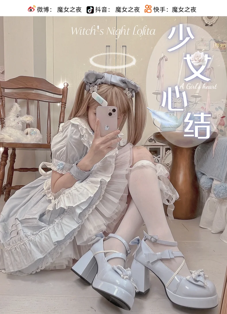 Originele authentieke waterdichte platform Lolita-schoenen met middelhoge hak, leuke en lieve Japanse enkele schoenen voor meisjes