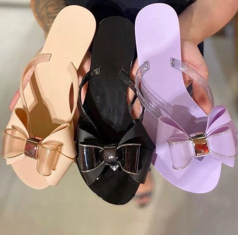 2023 Summer Women\'s Double Layer Bowknot Beach Flip-flops Ladies Comfortable Versatile Jelly Sandals Adult Girls Slippers