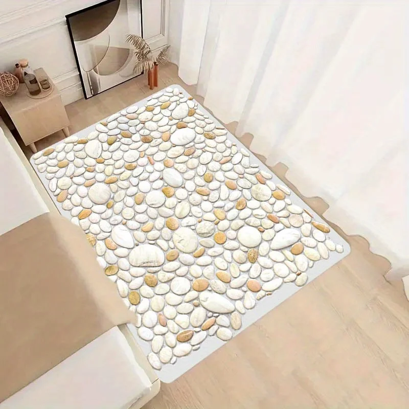 Flannel Printed Pebble Stone Rug Natural Rock Design Soft Fleece Outdoor Mat Garden Patio Carpet Earthy Decor Rugs