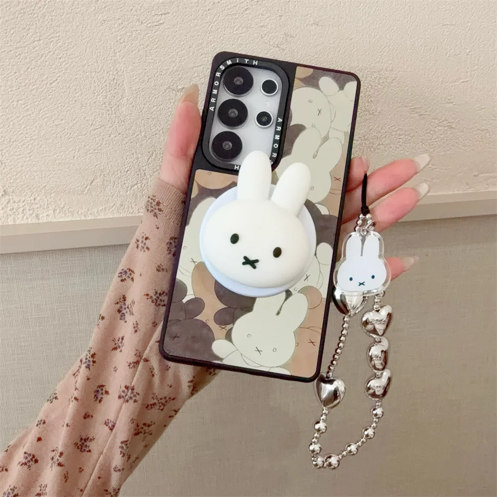 

Kawaii Miffy Rabbit Mirror Magnetic Phone Case for Samsung Galaxy S26 Ultra S25 S24 Plus S23 Cover With Magsafe 3D Stand Cases