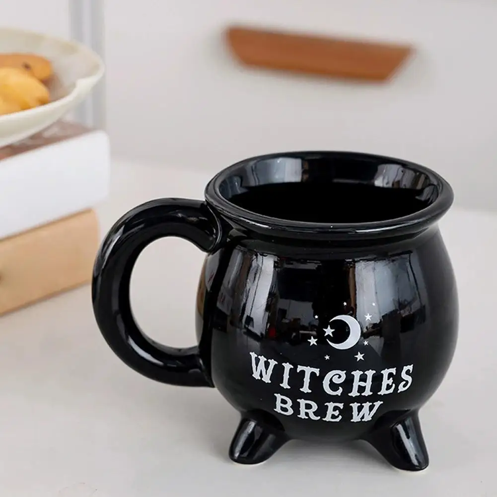Taza de café con caldero de bruja creativa, tazas de café de cerámica negra, decoración de mesa de Halloween para Halloween