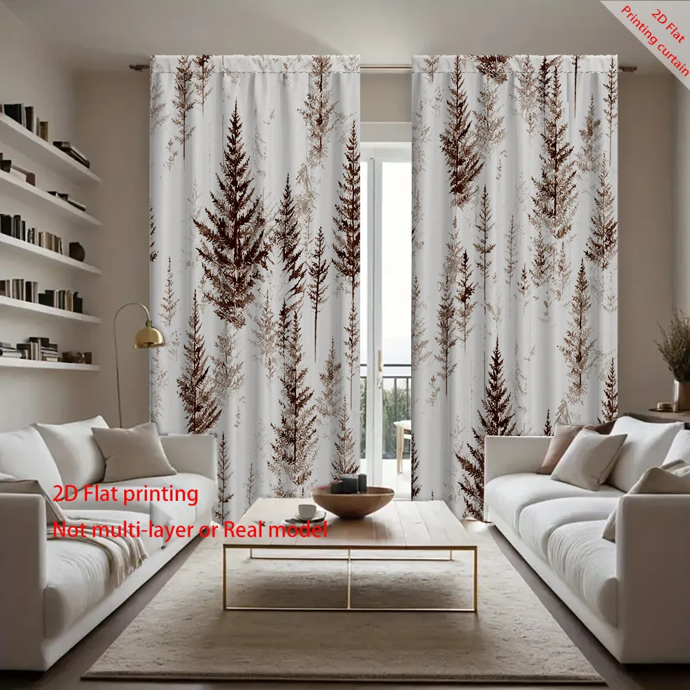 Vintage tree leaf printed curtains, used for office, bedroom, living room, balcony sunshade curtains, and home window decoration
