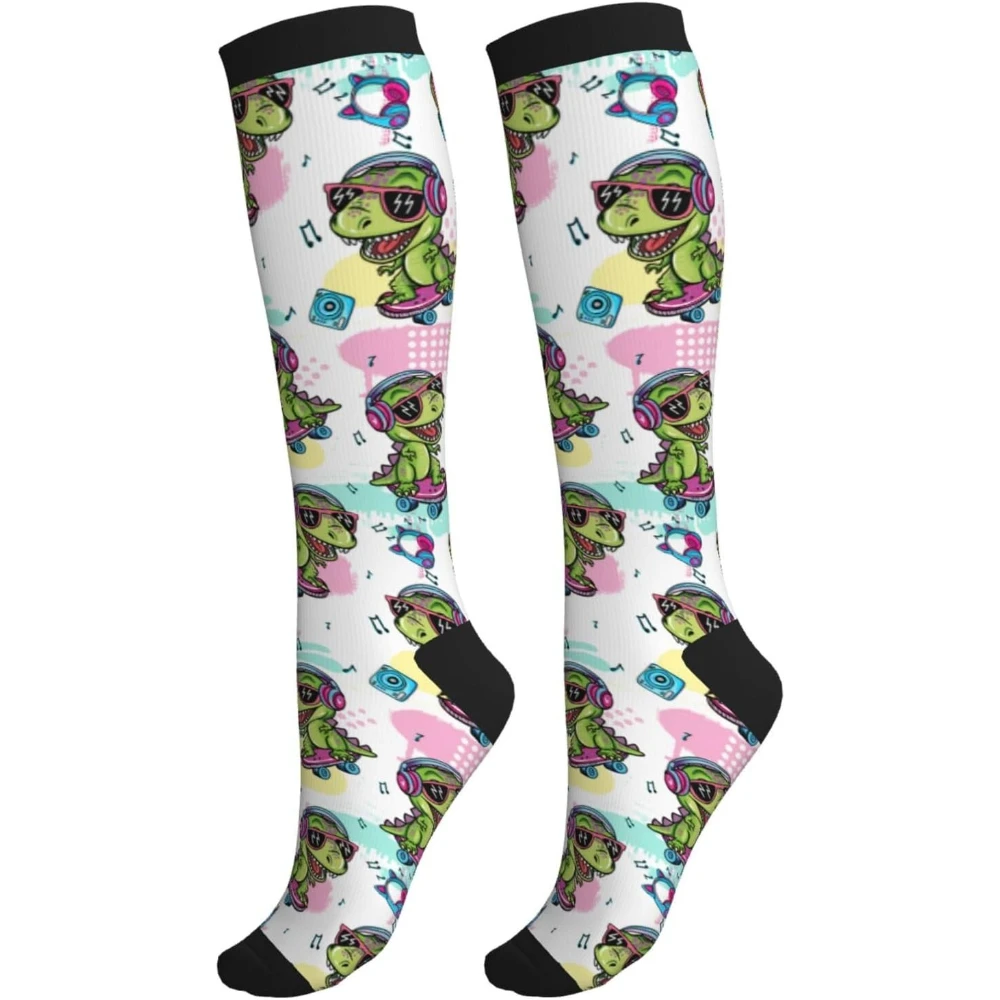 

Компрессионные носки с динозавром в стиле хип-хоп для женщин и мужчин, высокие до колена 15-20 мм рт. ст., лучшая поддержка для медсестер, путешествий, бега