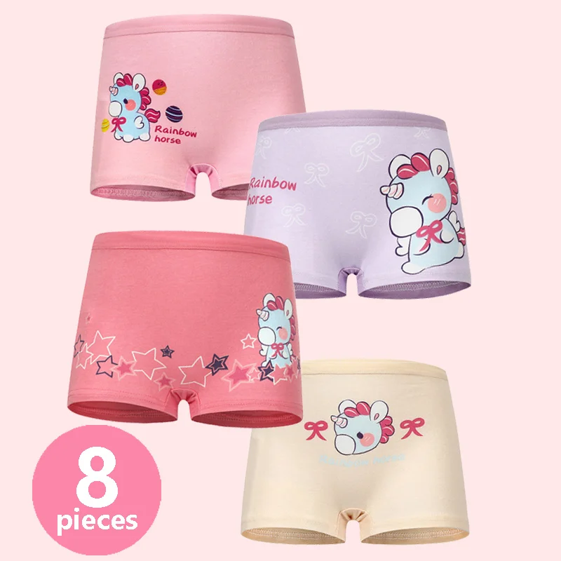 4/8 Pieces Children's Girls Panties 2025 New Cotton Pretty Cartoon Unicorn Print Child Underwear for Girls Kids Boxer Breathable