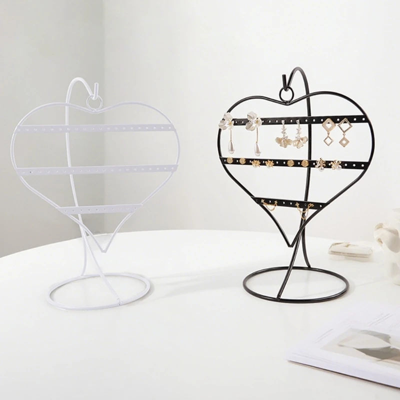 

H7EB 50 Hole Heart Earring Holder Jewelry Display Stand Iron Texture Organizers for Earrings Necklaces Bracelets Storage