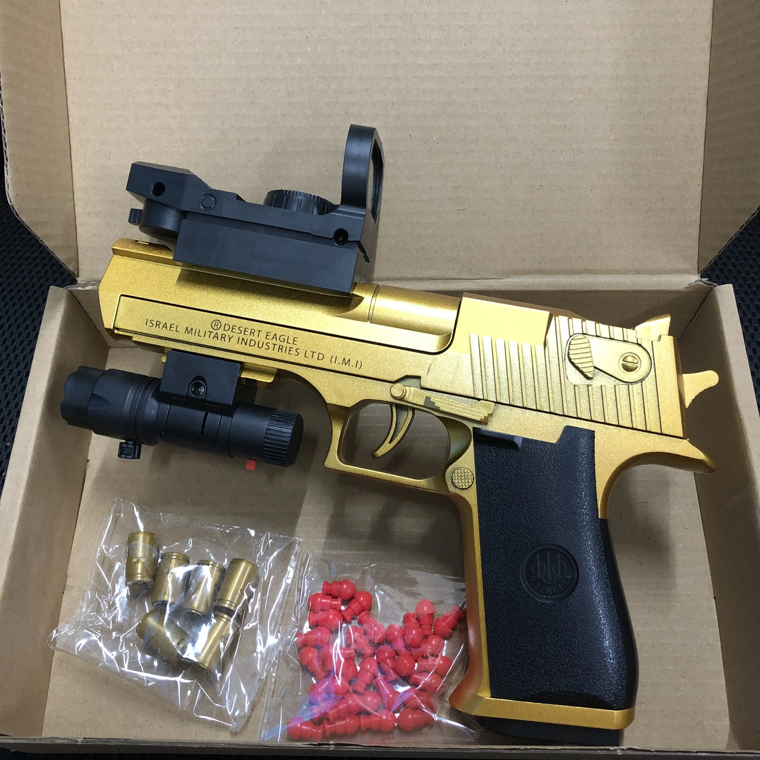 Continuous Fire Toy Gun Desert Eagle Mechanical Pistol Shell Ejection Decompression Toy Empty Hanging Soft Bullet Toy Gun Gift