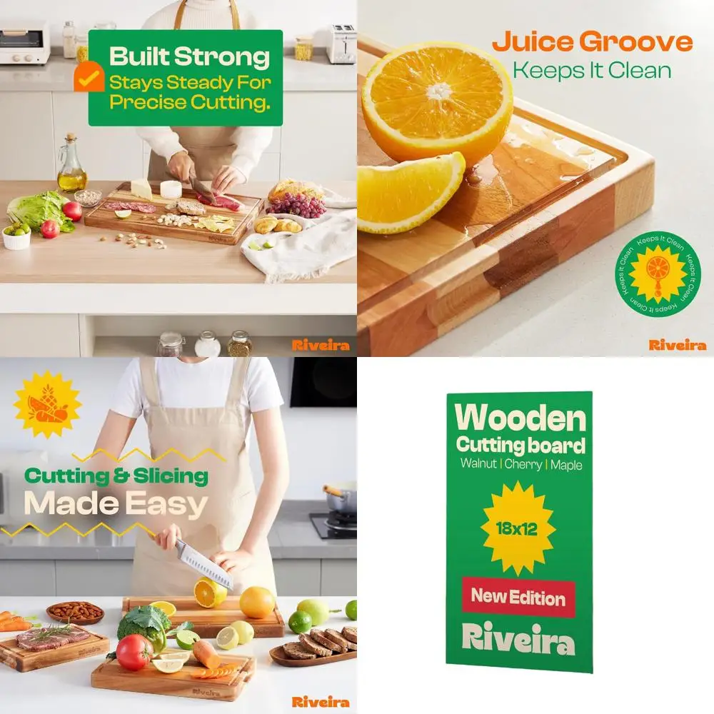 

Elegant 18x12 Walnut/Maple/Cherry Wood Cutting Board - Premium Kitchen Chopping Block with Juice Grooves