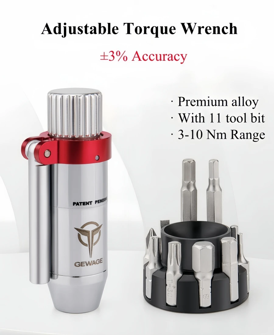 Adjustable 3-10 Nm Range Torque Wrench With 10PCS Hex Bits Aluminum Alloy T-Shape Handle, Includes Allen Wrenches Screwdrivers