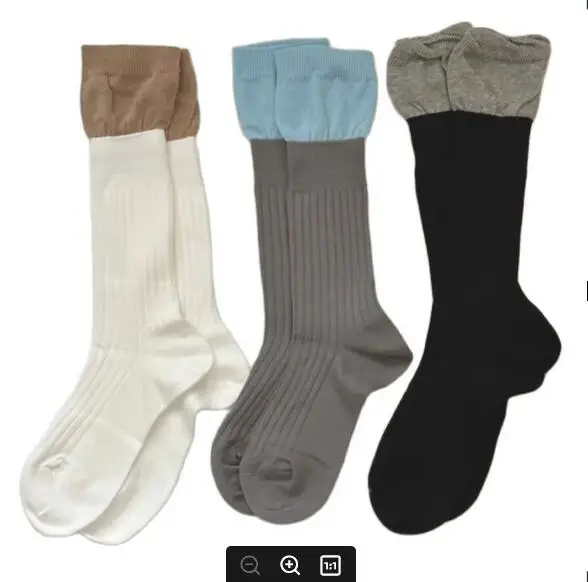 

Women Cotton Socks Pile Knee-high Stockings Muticolors Patchwork Autumn Winter 3 pairs/set