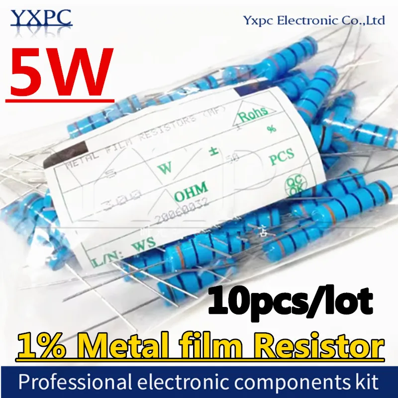 10pcs 5W 1% Tolerance Metal Film Resistor Assorted Pack 1K Ohm to 10M Ohm Range 1.2K 1.3K 3.3K 10K 22K 33K 120K 360K 18K 390K 47 image 2